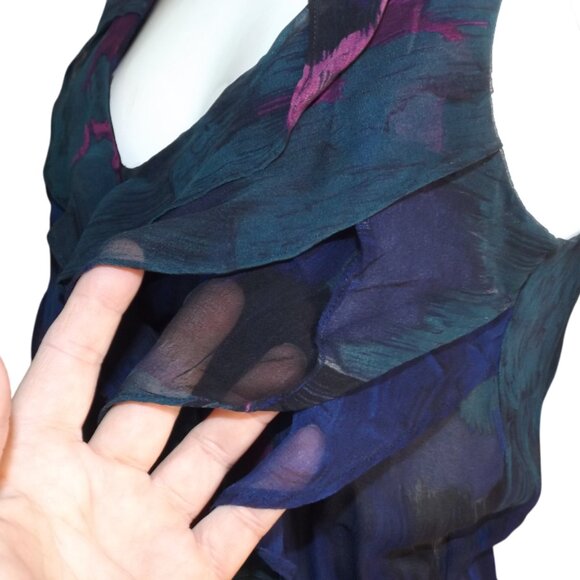 AQUA Silk Maxi Dress, M, Multicolor, Ruffle neck, Long/Full length,Keyhole back - Picture 2 of 12